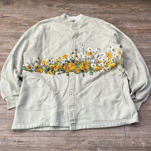 Art Unlimited Vintage Sweater Cardigan Floral Dandelion Wearable Art Mint XL